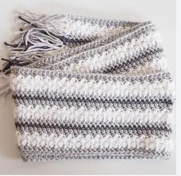 hand crocheted scarf in neutral tones